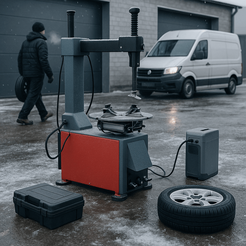 Szenario: Reifenmontiermaschine für kalte Umgebung – Outdoor geeignet & frostsicher