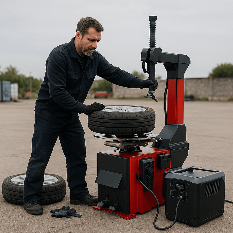 Reifenmontiermaschine mit Akku oder Strommodul – autark & mobil